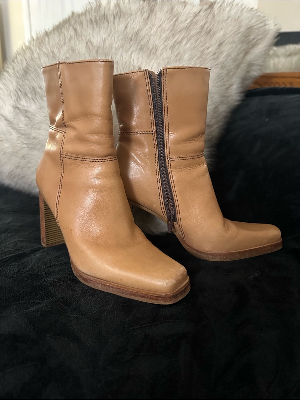 Candie's Tan Leather Zip Ankle Boots